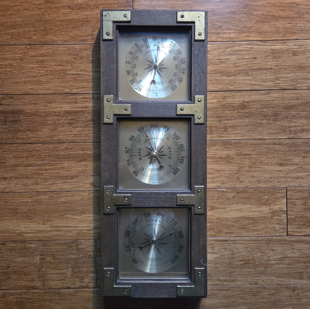Vintage Springfield Brown and Gold Wall Weather Station